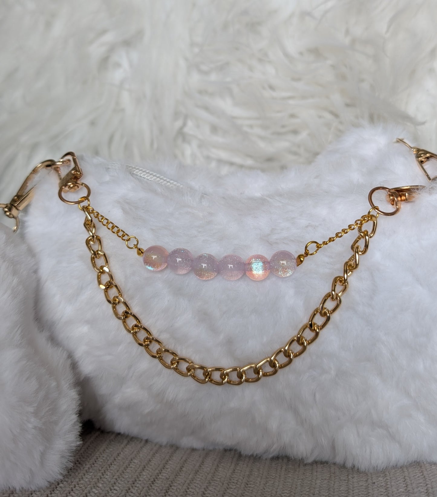 Ethereal Ego | Floating Pearl & Gold Curb Bag Chain
