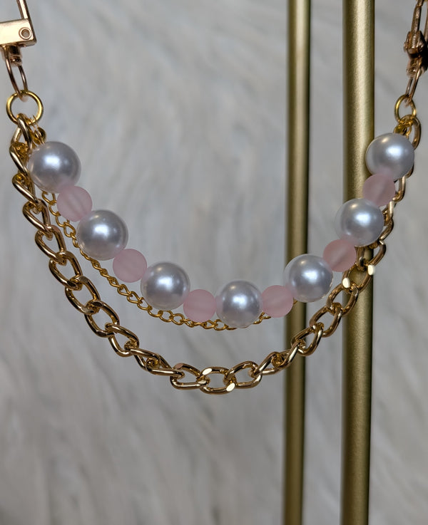 Gumball Glamour | Pearl, Pink Gem & Gold Bag Chain