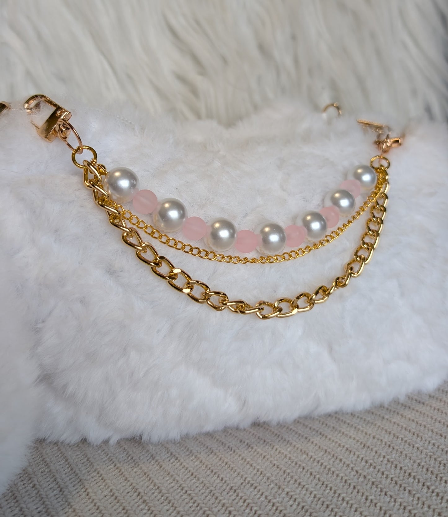 Gumball Glamour | Pearl, Pink Gem & Gold Bag Chain