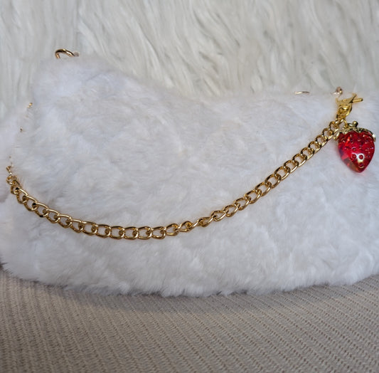 Side Drape | Gold Curb Chain & Crystal Strawberry Bag Charm