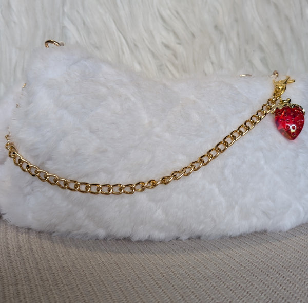 Side Drape | Gold Curb Chain & Crystal Strawberry Bag Charm