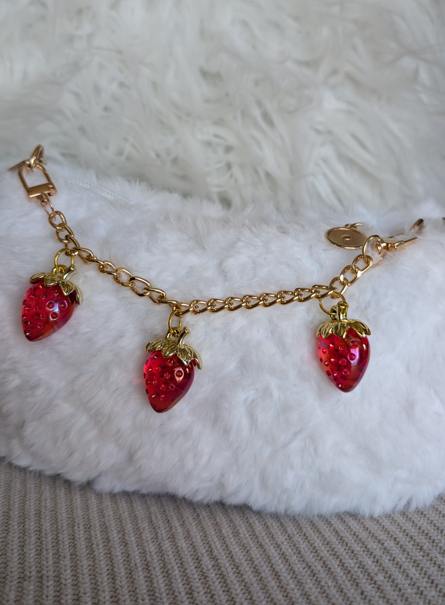 Strawberry Sweetie | Gold Chain & Red Strawberry Bag Charm