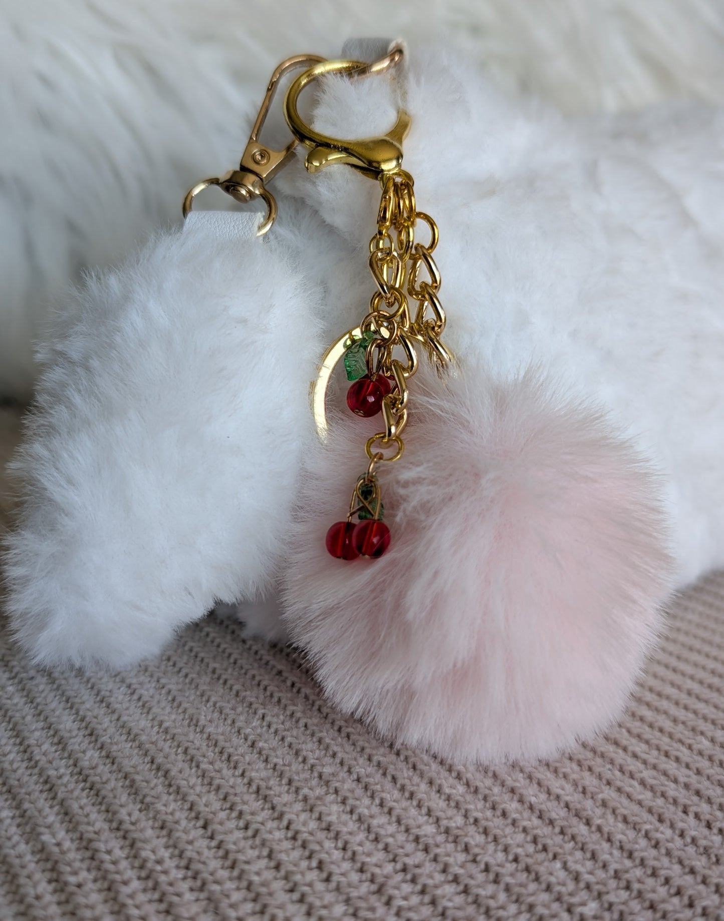 Cherry Pop Puff | Blush Pom-Pom & Cherry Dangle Bag Charm