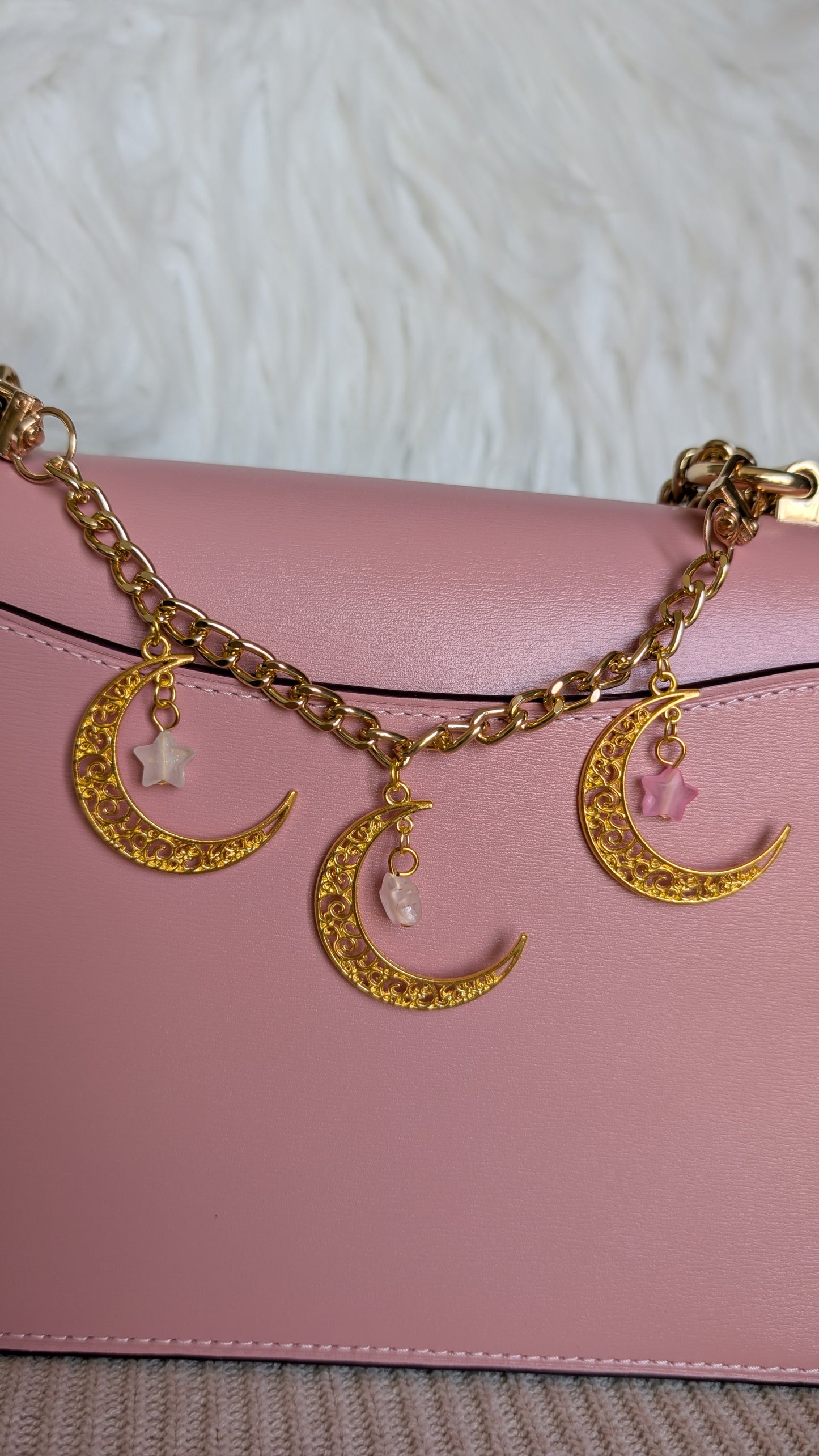 Night Sky | Filigree Crescent Moon & Star Bead Bag Chain