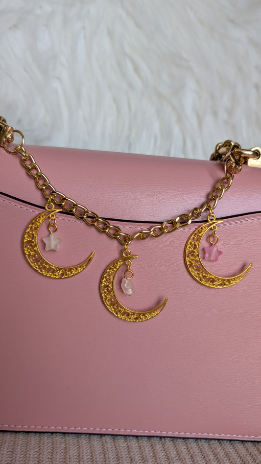 Night Sky | Filigree Crescent Moon & Star Bead Bag Chain