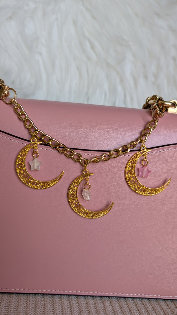 Night Sky | Filigree Crescent Moon & Star Bead Bag Chain